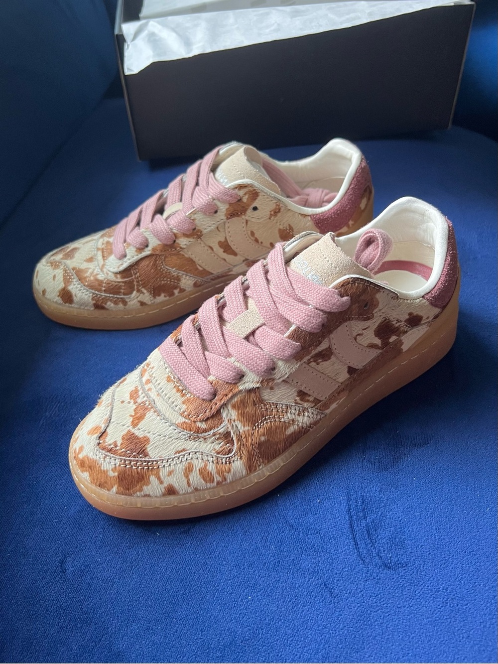 Coolway Women's Suede Leather Cream and Brown Cow Print Sneakers New Size US 6 - Picture 11 of 11